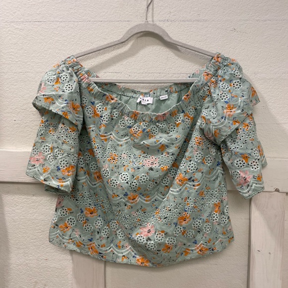 LAIA for Anthropologie embroidered bohemian ruffle puff sleeve floral top XL - Picture 4 of 13